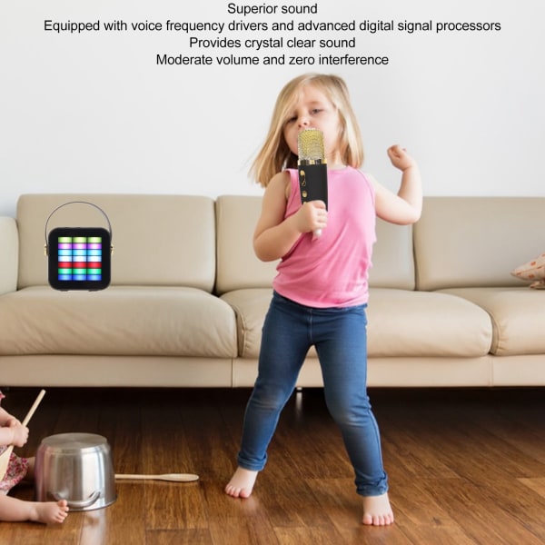 Barn Mini Karaoke Maskin BT 5.3 LED Ljuseffekter Trådlös Bluetooth Högtalare med 2 Mikrofoner för Fest