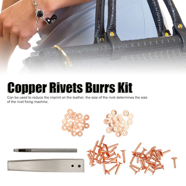 Kobbernagler Burrs Kit Kobbernagler med Settere Rustfrie Nagler DIY Lærhåndverktøy for Klær Veske Belte Stil C