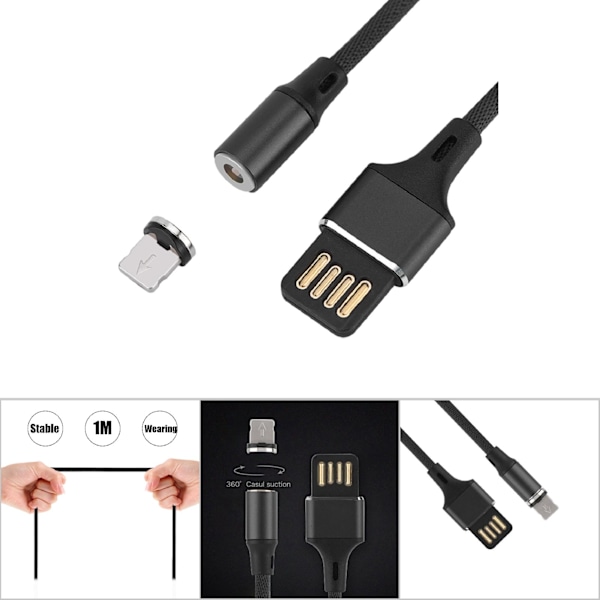 1m magnetisk datakabel hurtige opladningskabler USB-opladerledning (sort til iPhone)