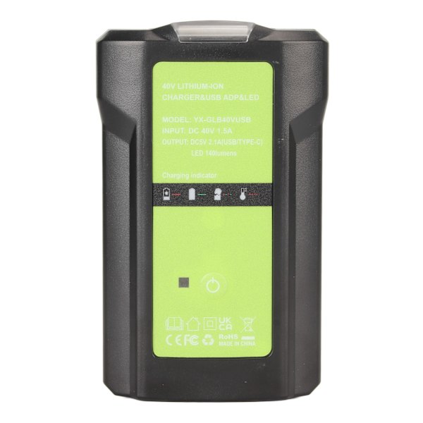 40V oplader Justerbar LED-lys USB-strømudgangsindikator Lithiumbatterioplader til Greenworks 29472 29482 29462 29252