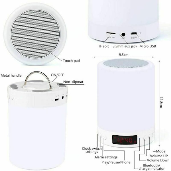 Multifunktionell Trådlös Bluetooth-Högtalare, Touch-Kontrollerad Portabel Bordslampa med Färgglada LED-Ljus, Perfekt för Tonåringar och Vuxna, Hög