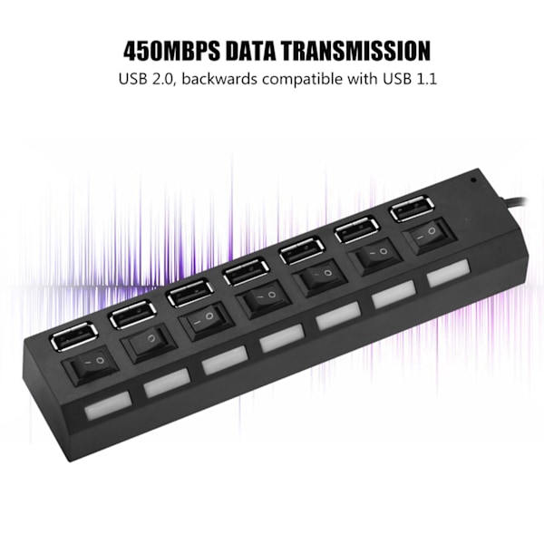 480Mbps 7-porttinen USB-keskitin, ei konflikteja, Plug & Play, 7-porttinen USB 2.0 -keskitin hiirelle/tulostimelle/skannerille