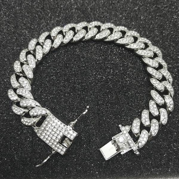 Guldpläterad Hip Hop Iced Out Miami Cuban Link Chain Armband för Män och Kvinnor