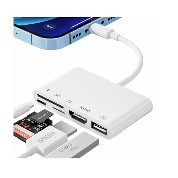 MFi-certifierad digital AV-adapter, Lightning till HDMI för Full HD-skärm, stöder flera enheter från iPhone 12 till 14-serien, Plug and Play