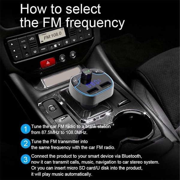 Auton Bluetooth FM -lähetin Auton lisävarusteet USB Auton MP3 Langaton Bluetooth -soitin