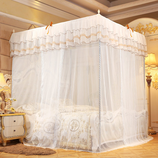 Luksus Princess Fire Corner Post Bed Curtain Canopy Netting Myggenet Sengetøj (M)