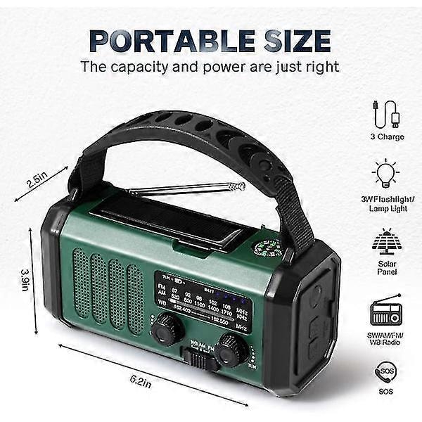 NOAA/AM/FM Sääradio 10000mAh Akulla, LED-Lukulampulla ja SOS-Hälytyksellä