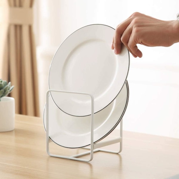 Elegant Tallrikshållare, Kraftig Tallriksförvaring i Järn och Stål för Skåputrymmesbesparing, Upprätt Metall Tallriksförvaring för Hem Restaurang Husbil (1 Styck)