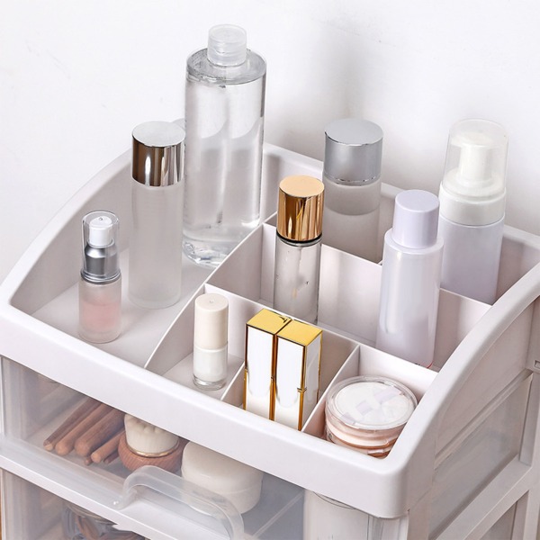 Skrivbordsarrangör 3 lådor Genomskinlig plast Skrivbordsförvaring för kontorsartiklar Makeup Organizer Badrum Vit