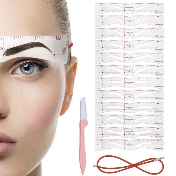 Øjenbrynsskabelon, 24 øjenbrynsformningssæt, genanvendelig øjenbrynsskabelon med strop, 3 minutters makeup, velegnet til begyndere