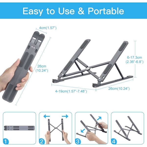 Ergonomisk Design, Justerbart Laptopställ för Skrivbord, 8 Höjdnivåer Från 6 cm Till 16 cm, Bred Kompatibilitet Med Upp Till 17 Tum