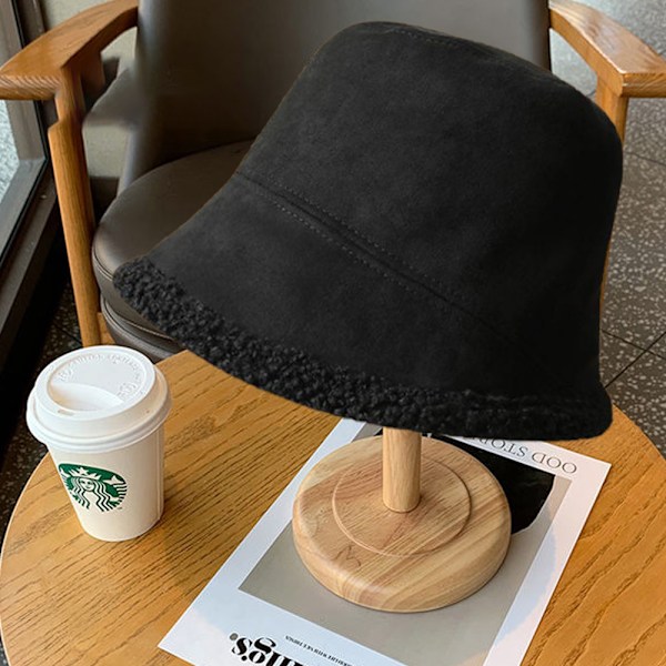 Bredbrättad Bucket Hatt Dam Vinterhattar Varma Fiskehattar för Män black