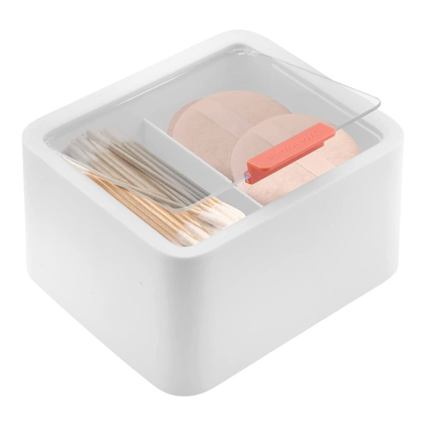 Badeværelsesarrangør Opbevaring med låg, med 2 sektioner til vatpinde, makeupsvamp, tandstikker, 14,5*13*8cm