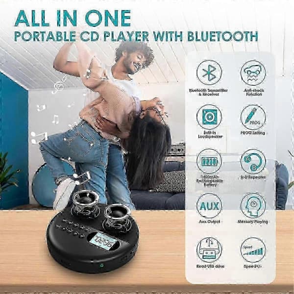 Genopladelig CD-afspiller med Bluetooth-forbindelse og ASP LCD-skærm