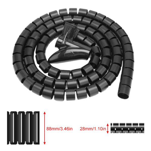 Fleksibel Spiralrør Kabelarrangør Ledningsbeskytter Ledningsopbevaring Sort 1,5m * 28mm