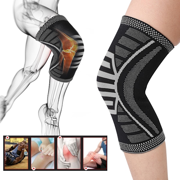 Sport Knäskydd Sleeve Protector Wrap Support Pad Fitness Utomhus Rem Stöd (Svart&Grå, M)