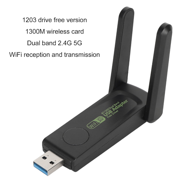 Trådløst nettverkskort adapter 1300 Mbps 2.4G 5G Dual Band High Gain Antenne USB3.0 WiFi Adapter for PC