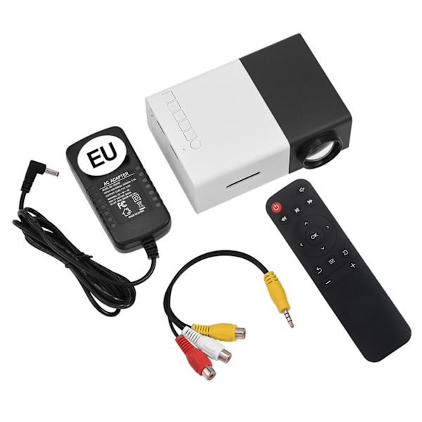 Mini tyylikäs kotiteatteri kannettava LED-projektori multimediasoitin EU-pistoke mustavalkoinen