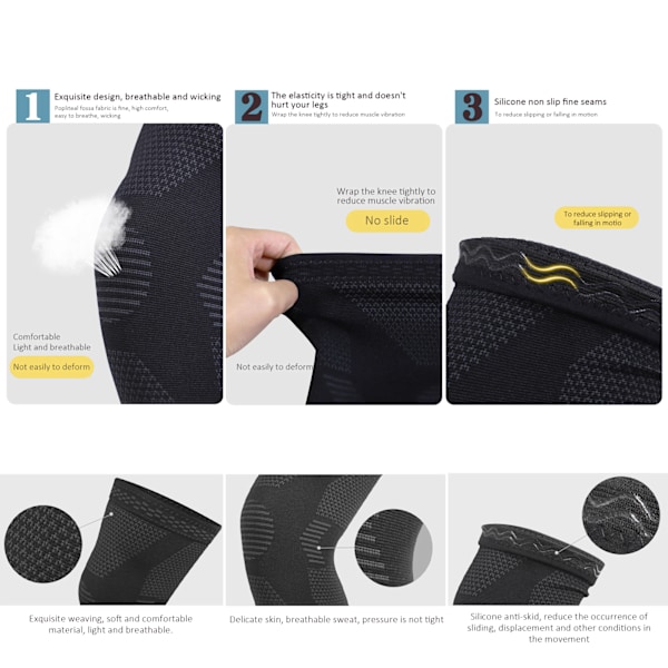 Knäskydd med Anti-Slip Gelgrepp, Andningsbart Material Knäskydd för Män & Kvinnor, Ledsmärtlindring Aktiv Kompression (XL)