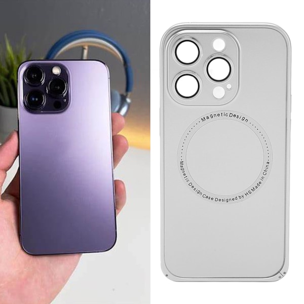 Magnetisk telefoncover med kameralinsebeskytter til mobiltelefon, beskyttende cover til MagSafe, sølv til iPhone 14 Pro