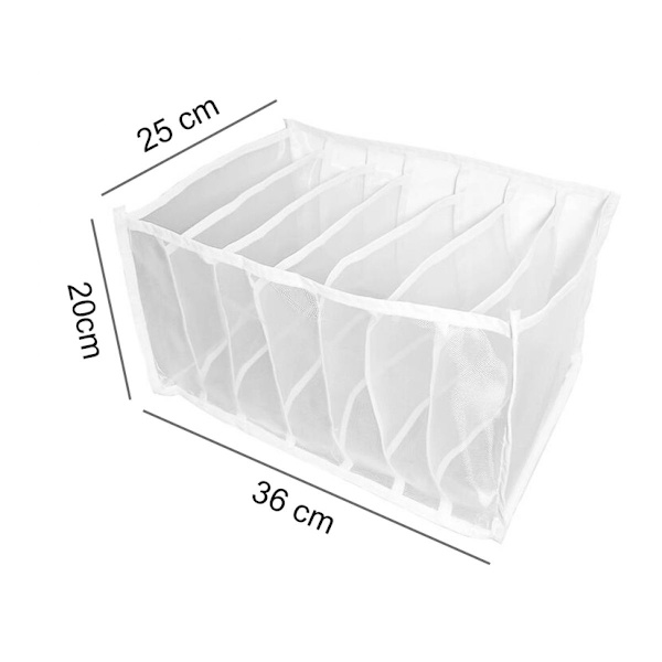 2 x Jeans Opbevaringsboks Skuffe Tøj Skuffe Mesh Divider Box Garderobe Tøjarrangør 7 Rum (Hvid, 36 x 25 x 20 cm)
