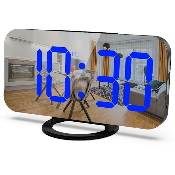 Digital Väckarklocka Enkel Användning & Dubbla USB-laddningsportar, Spegelskärm, Justerbar Ljusstyrka För Sovrum, Automatiskt Dimmerläge, Snooze