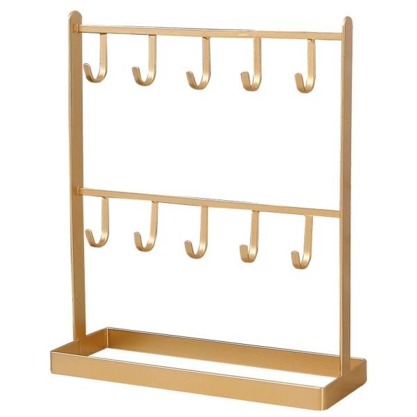 Smyckesdisplay Organizer Stativ med 10 krokar Gyllene Järn Displayställ för Halsband Hårtillbehör Örhängen, Gyllene