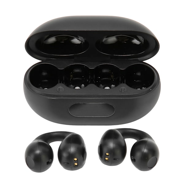 Åben øre Bluetooth-øretelefoner Bone Conduction Stereo Noise Cancelling Touch Control Clip On Trådløse øretelefoner Sort