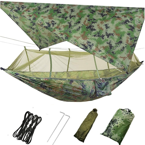 3-i-1 Äventyrsset för Utomhusbruk, Andningsbart Myggnät & Multifunktionell Tältpresenning, Lättviktig och Enkel Montering för Camping Vandring Fiske (Kamouflage)