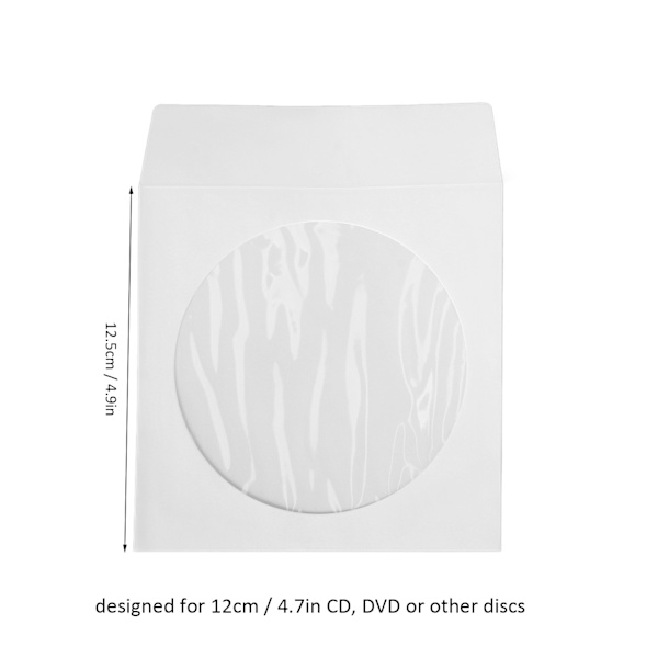100 st CD-fodral 4,9 tum breda genomskinliga fönster dammtäta tjocka återanvändbara CD-kuvert för 12 cm 4,7 tum DVD-skivor