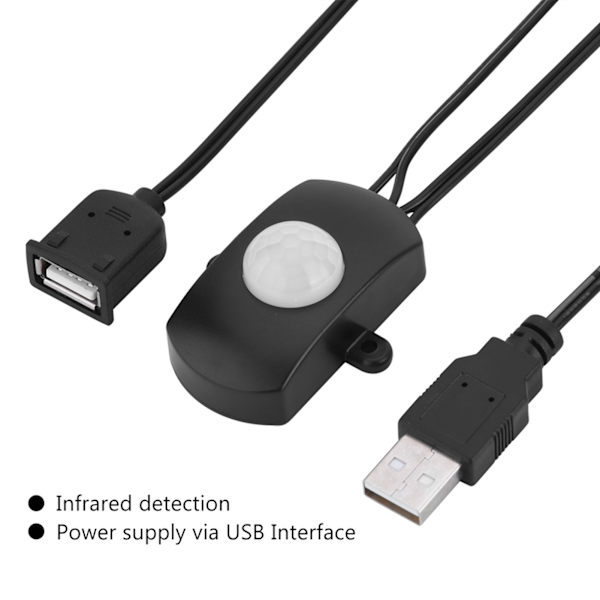 2A DC 5-24V PIR Infrarød Bevægelsessensor Detektor Automatisk Afbryder LED Strip USB Interface Sort