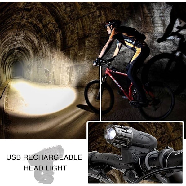 Ultraljust Cykelbelysningsset, Professionella Premium USB-Uppladdningsbara Cykellampor, Vattentäta Lätta att Installera för Säkerhet, Lång Drifttid