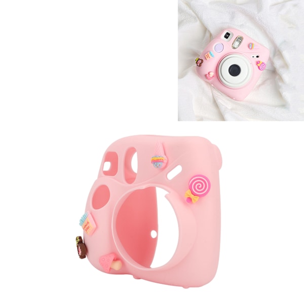 Instant Camera Lightweight Cover With Shoulder Strap Soft Silicone Protective Case For Instax Mini 7 Plus Pink Dessert