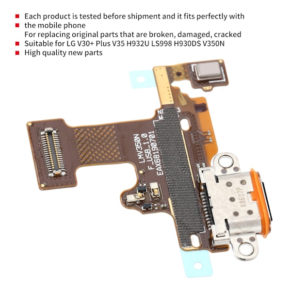 USB-ladekabelportkabeldokk erstatning for LG V30+ Plus V35 H932U LS998 H930DS V350N