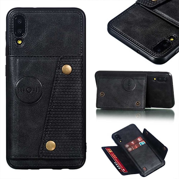 Harkittu Retro Kuori Samsung Galaxy A10 Korttipaikalla Musta Svart