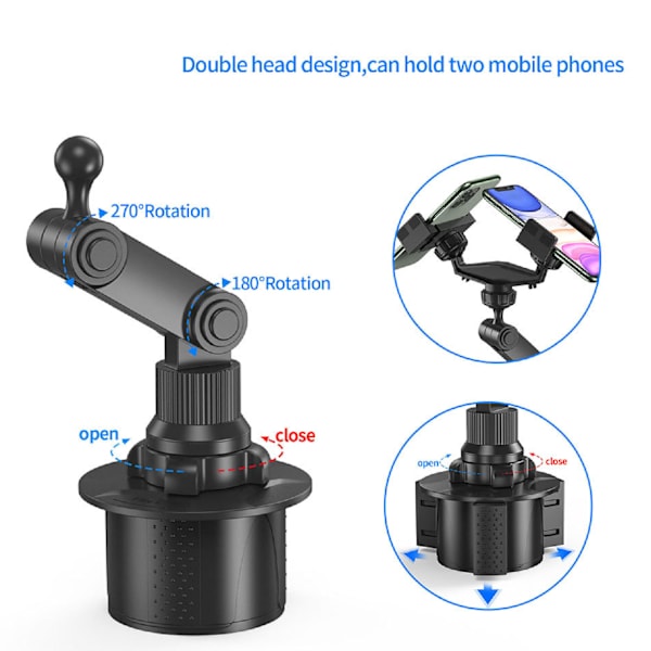 Bilkopptelefonholder 360 graders rotasjon universell justerbar koppholder telefonfeste for iPhone for Galaxy