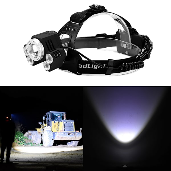 USB-laddningsbar 5LED-huvudlampa utomhusstrålkastare ficklampa för Cy