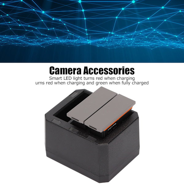 Reservebatteri 2 og LED 3-kanals USB-lader DC 5V 2‑4A Kamerautstyr for DJI Osmo Action Kamera
