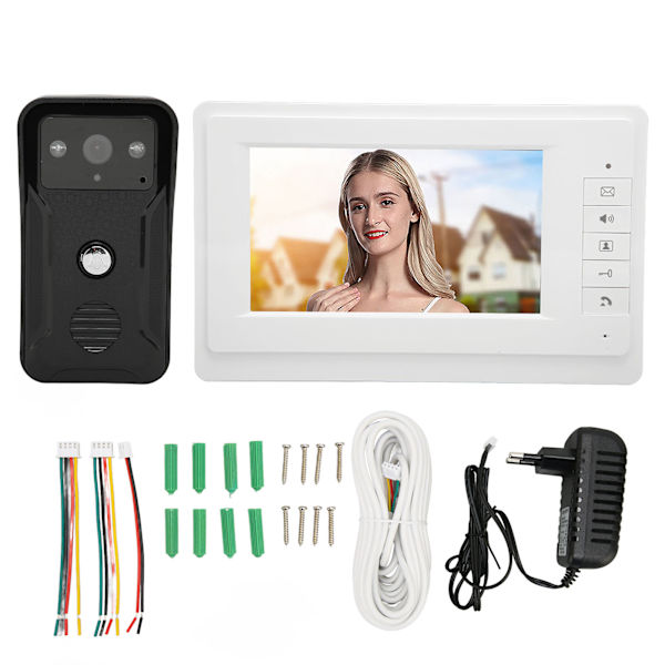 7in videodørtelefon dørklokke nattesyn HD LCD håndfri ledninger video dørtelefon skærm med kamera skærm 100‑240V EU stik