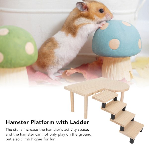 Hamster Träplattform och Trappor Utsökt Hälsosam Söta Husdjursplattform med Stege för Smådjur Hamstrar Marsvin