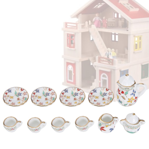 1:12 Dukkehus Køkken Miniature 15stk Porcelæn Blomst Te Kop Sæt Dekor Samling (#3)