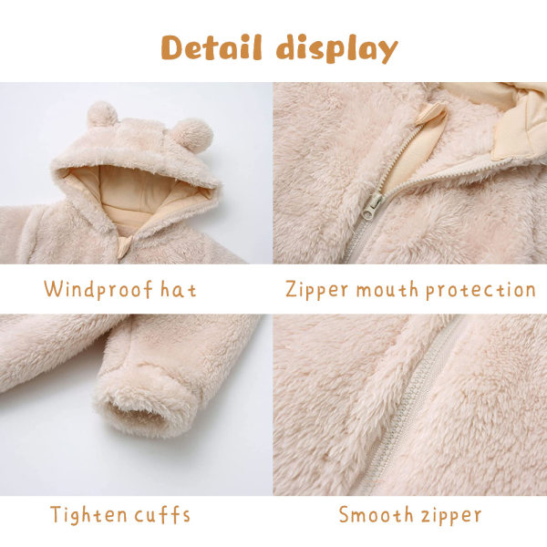 Nyfødt baby jumpsuit hette fleece romper lang ermet onesie