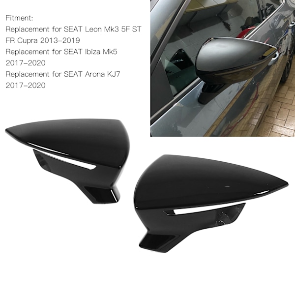Pari taustapeilin suojakuoret vasemmalle ja oikealle, korvaavat SEAT Leon Mk3 5F ST FR Cupra 2013‑2019 kiiltävä musta
