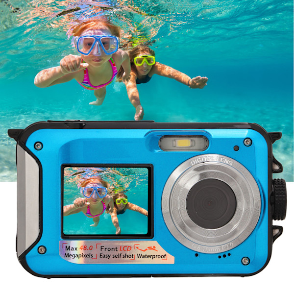 Full HD 2.7K 48MP 10ft Waterproof Underwater Digital Camera 16X Digital Zoom Front Rear Double Screens Waterproof Digital Camera Blue