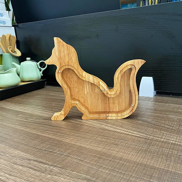 Genomskinlig spargris, personlig spargris för pojkar och flickor, enkel åtkomst genom att ta bort skruvar och transparent panel, spargris i trä med dinosaurie,