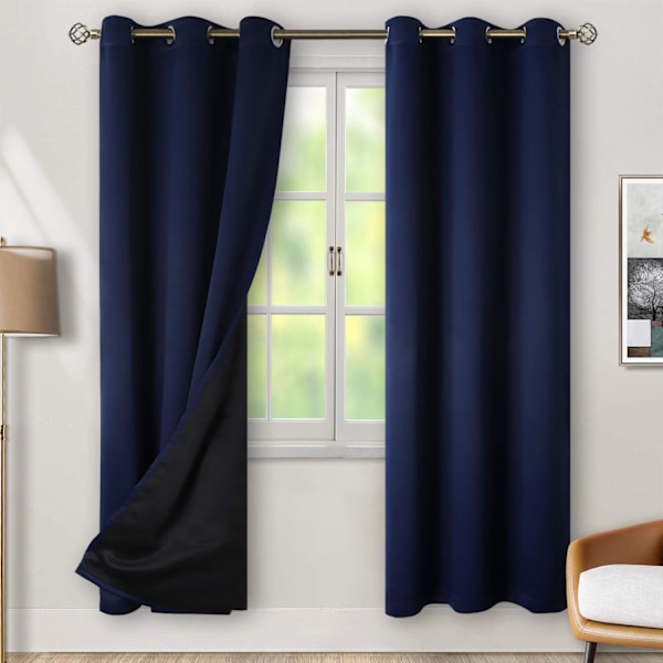 Thermal Insulated 100% Blackout Curtains for Bedroom with Black Liner, Double Layer Full Room Darkening Noise Reducing Grommet Curtain(2 Panels)