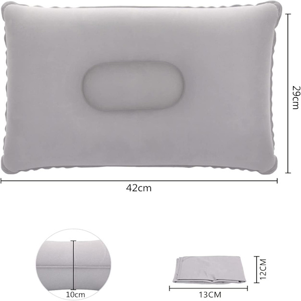 Uppblåsbar Campingkudde Set 2 Flockad Kudde Bärbar Resekudde Luftkudde för Kontor, Bil, Flygplan 41x29cm