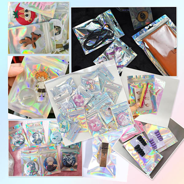 HRX Pakke Holografiske Ziplock-poser, 14x20cm Forseglelige Mylar Slikposer Folieposer til Voks Smelte Emballage Fødevareprøveposer (Pakke med 50)