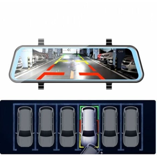 Backspegel och backkamera 10 dashcam med GPS, nattseende, G-sensor, loop-inspelning, parkeringsassistent, parkeringsläge [1080P, 170°