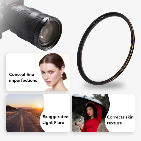 Pehmeä diffuusio 1/4 suodatin sumu unelmamainen elokuvamainen tehosuodatin matta huurrettu optinen lasisuodatin DSLR-kameralle mikroobjektiivi 82mm